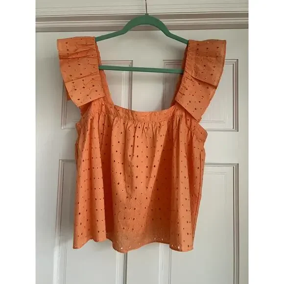 Katharine Kidd Ruffle Orange Eyelet Juno Top NEW (size L) - Picture 3 of 8